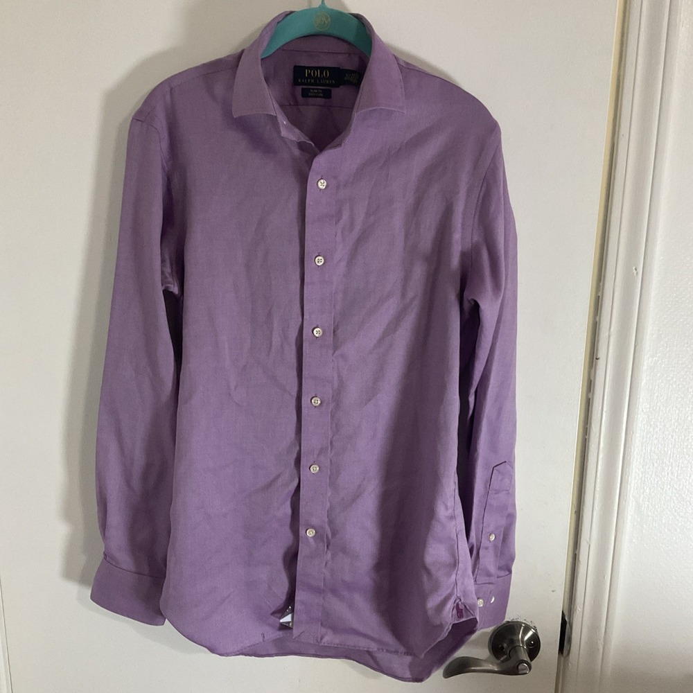 Polo Ralph Lauren Men's Slim Fit Dress Shirt Purple Cotton Easy Care 14 1/2